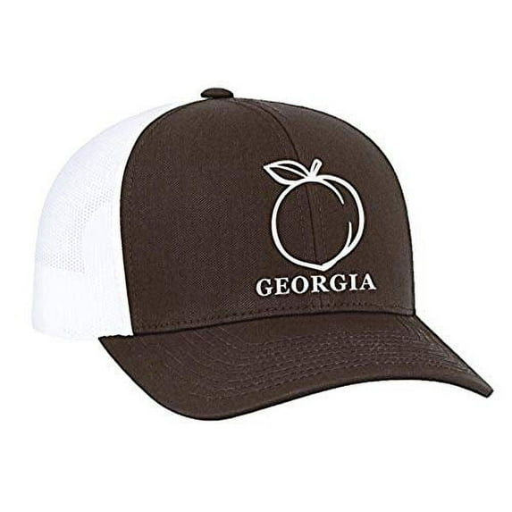 Heritage Pride Georgia Peach Embroidered Trucker Hat-Brown,White Mesh,White Embroidery