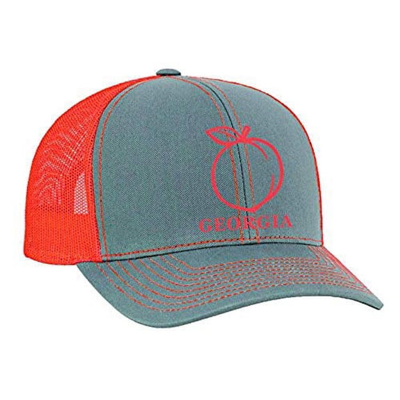 Heritage Pride Georgia Peach Embroidered Trucker Hat-Graphite,Neon Orange Mesh