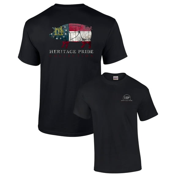 Heritage Pride Georgia Pig Patriotic Adult Short Sleeve T-shirt-Black-Small