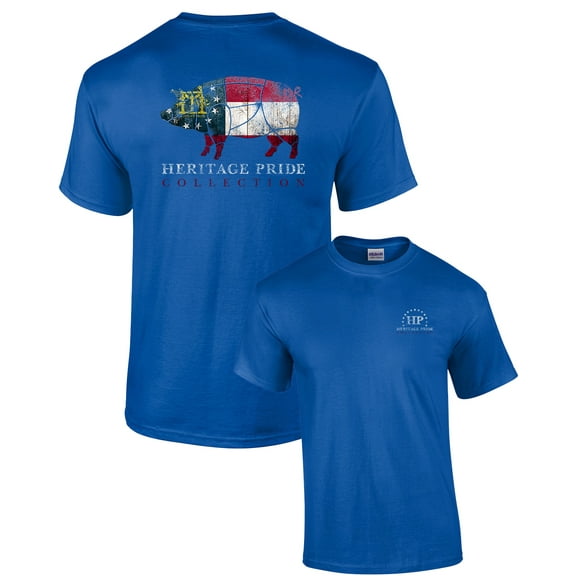 Heritage Pride Georgia Pig Patriotic Adult Short Sleeve T-shirt-Royal-Medium