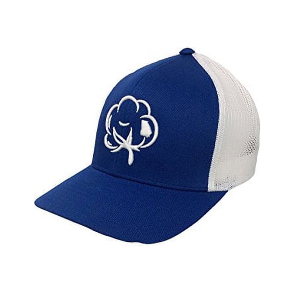 Heritage Pride Georgia State Pride Cotton Boll Trucker Hat-Blue, White Mesh