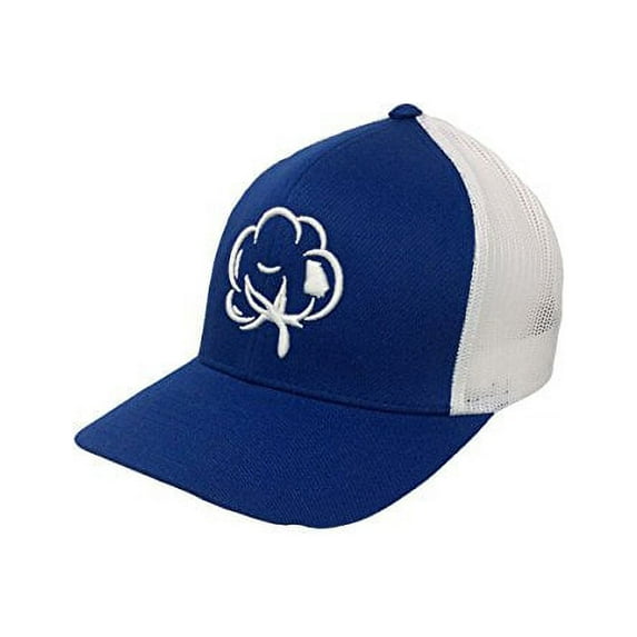 Heritage Pride Georgia State Pride Cotton Boll Trucker Hat-Blue, White Mesh