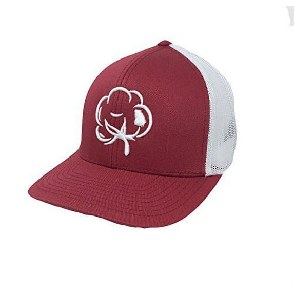 Heritage Pride Georgia State Pride Cotton Boll Trucker Hat-Garnet Red,White Mesh