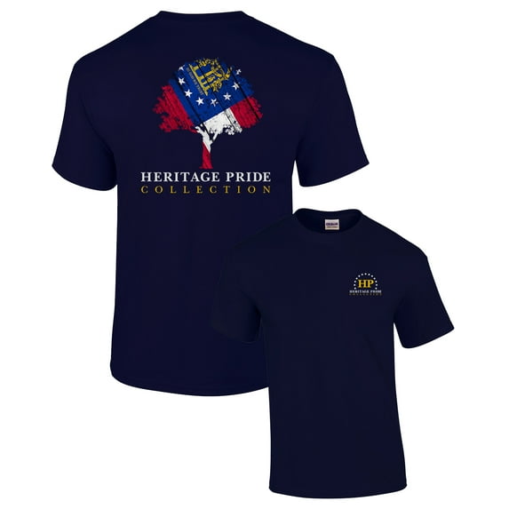 Heritage Pride Georgia Tree Patriotic Adult Short Sleeve T-shirt-Navy-XXXL