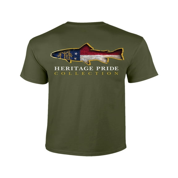 Heritage Pride Georgia Trout Patriotic Adult Tee-Military Green-Medium