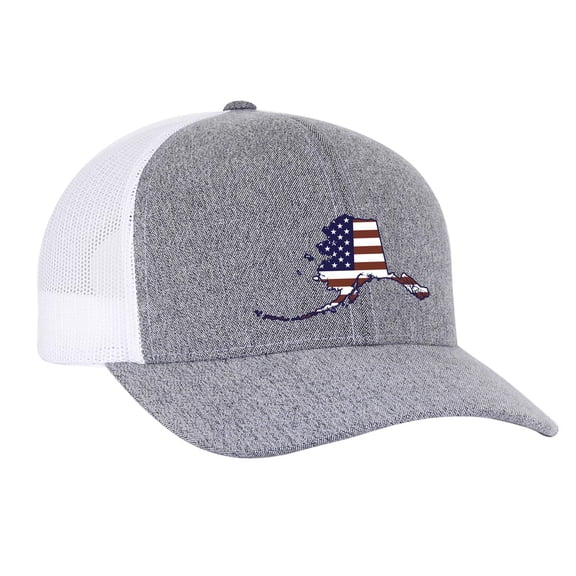 Heritage Pride Grey Heather and White American Flag Embroidered State Pride Hats-Alaska