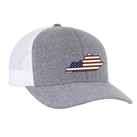 Heritage Pride Grey Heather and White American Flag Embroidered State Pride Hats-Kentucky