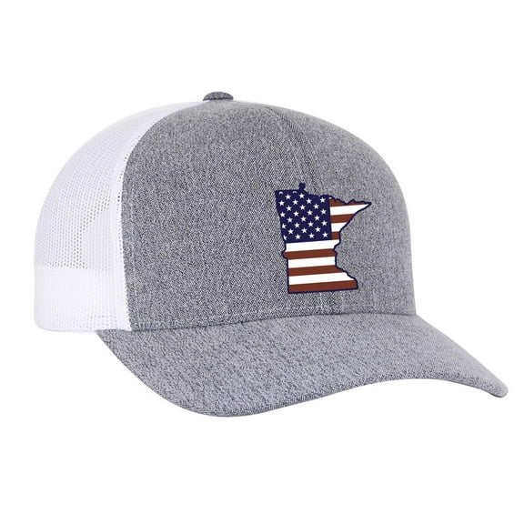 Heritage Pride Grey Heather and White American Flag Embroidered State Pride Hats-Minnesota