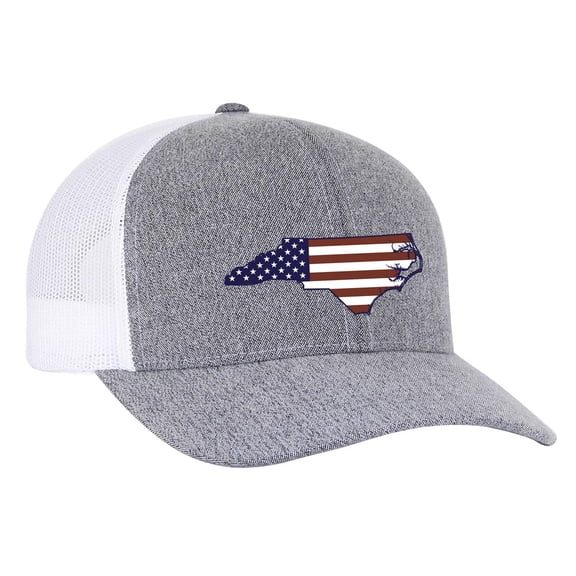 Heritage Pride Grey Heather and White American Flag Embroidered State Pride Hats-North Carolina