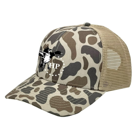 Heritage Pride HP Black & White Duck and Stars Mesh Back Embroidered Trucker Hat State Design Baseball Cap Old's Cool Slough & Balsa