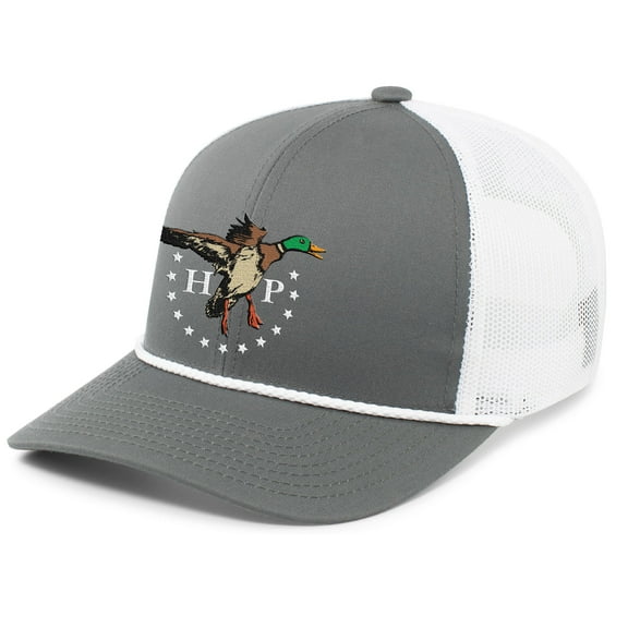 Heritage Pride HP Colorful Duck Mallard Mesh Back Embroidered Snapback Braid Rope Trucker Hat Baseball Cap, Charcoal/White