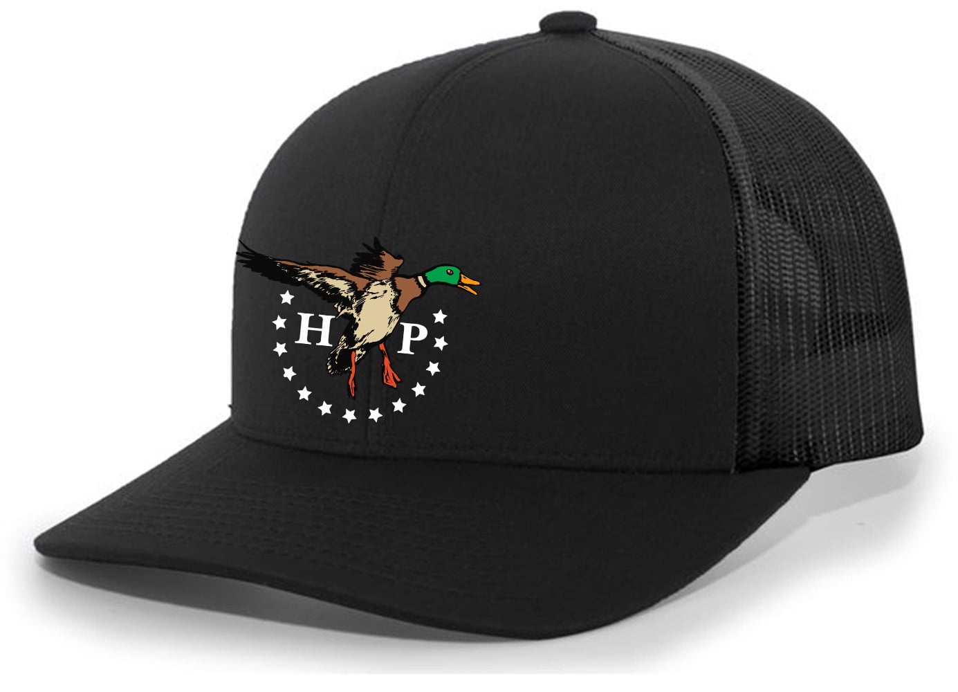 Heritage Pride HP Colorful Duck Mallard Mesh Back Embroidered Trucker Hat  Baseball Cap, Black/White 