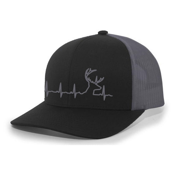 Heritage Pride Hat Deer Heartbeat Mens Mesh Back Trucker Hat Baseball Cap-Black/Charcoal