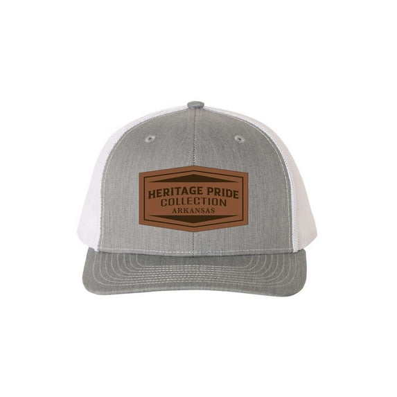 Heritage Pride Heather Grey and White Laser Engraved Leather Patch State Pride Hat-Arkansas