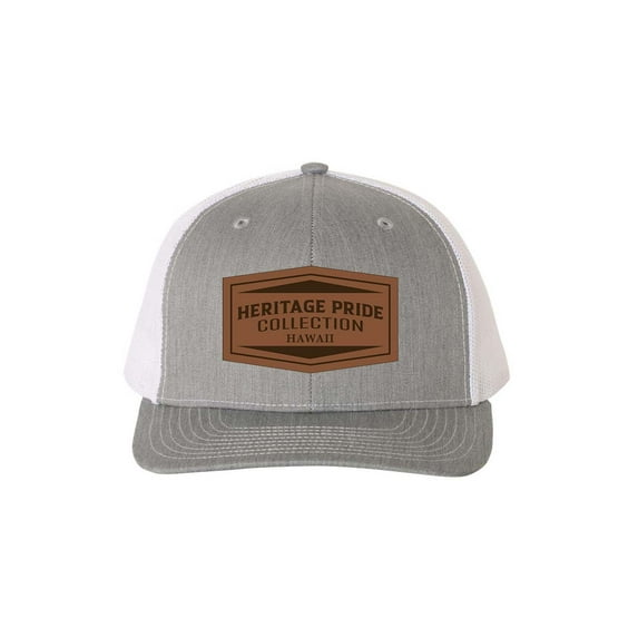 Heritage Pride Heather Grey and White Laser Engraved Leather Patch State Pride Hat-Hawaii