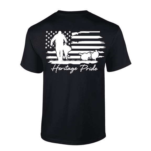 Heritage Pride Hunter With Wild Turkey Distressed American Flag Mens Short-Sleeve T-Shirt-Black-xl