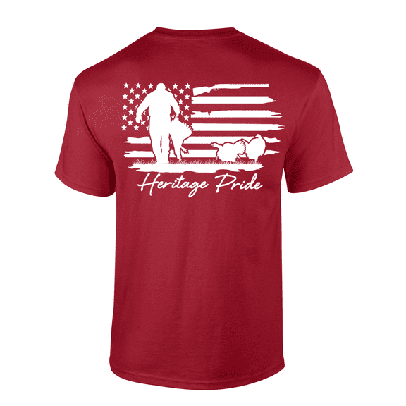 Heritage Pride Hunter With Wild Turkey Distressed American Flag Mens Short-Sleeve T-Shirt-Cardinal-medium