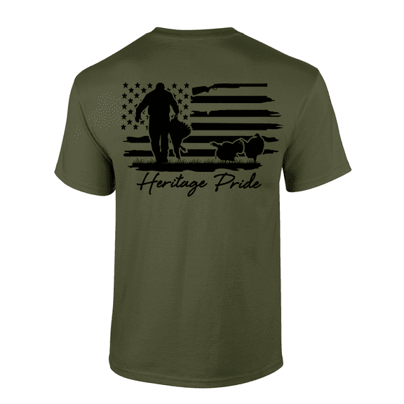 Heritage Pride Hunter With Wild Turkey Distressed American Flag Mens Short-Sleeve T-Shirt-Military-large