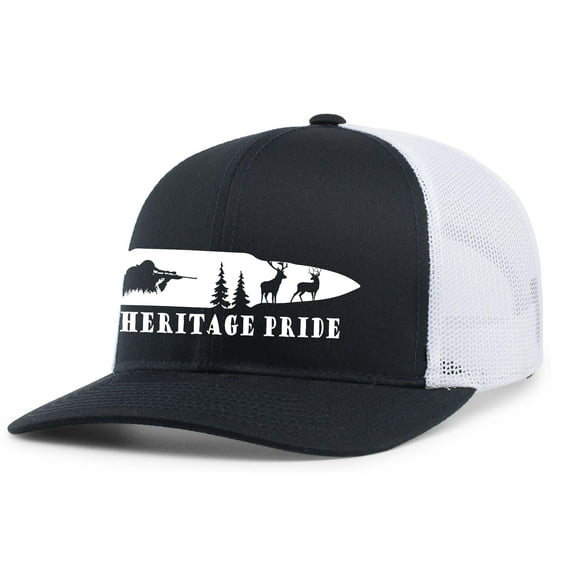 Heritage Pride Hunting Outdoors Scenic Bullet Shooting Mens Embroidered Mesh Back Trucker Hat, Navy/White