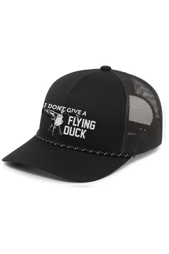 Heritage Pride I Don't Give A Flying Duck Mesh Back Embroidered Snapback Braid Rope Trucker Hat Baseball Cap, Black/Black