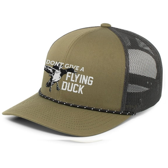 Heritage Pride I Don't Give A Flying Duck Mesh Back Embroidered Snapback Braid Rope Trucker Hat Baseball Cap, Moss/Charcoal
