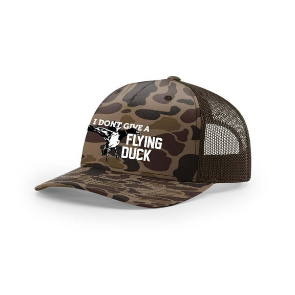 Heritage Pride I Don't Give A Flying Duck Mesh Back Embroidered Trucker Hat Baseball Cap, Bark Duck Camo/Brown