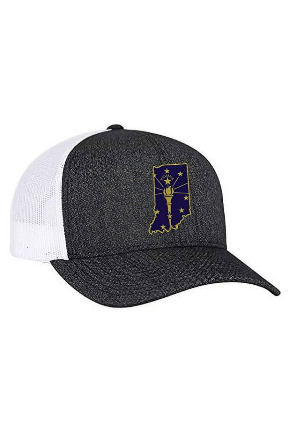 Indiana State Flag Embroidered Trucker Mesh Snapback Hat-Black Heather-White Mesh