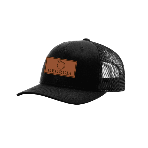 Heritage Pride Laser Engraved Leather Patch Georgia Peach Mesh Back Trucker Hat, Black/Black
