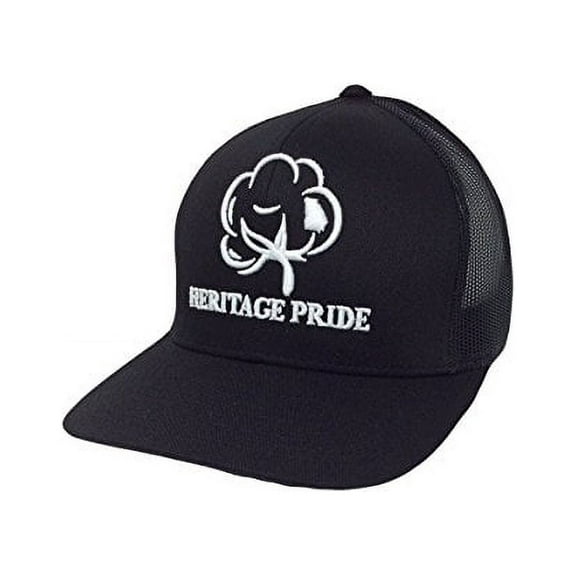 Heritage Pride Logo Georgia State Cotton Boll Southern Men's Trucker Hat-Black, Black Mesh