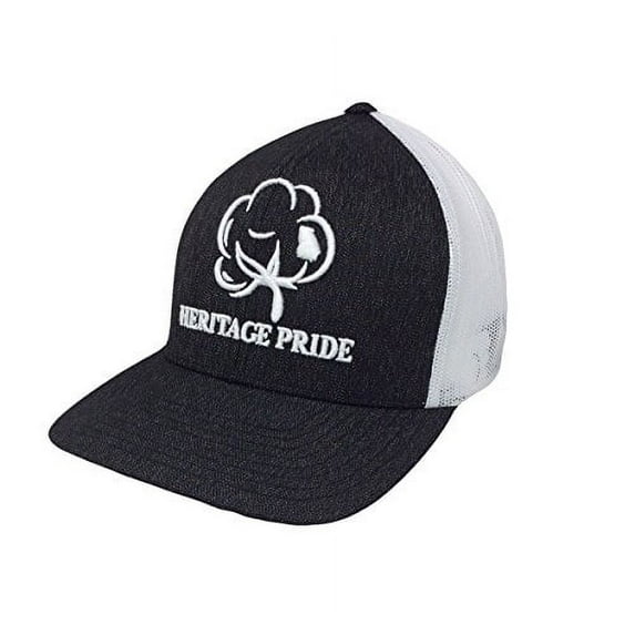 Heritage Pride Logo Georgia State Cotton Boll Southern Men's Trucker Hat-Black Heather,White
