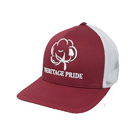 Heritage Pride Logo Georgia State Cotton Boll Southern Men's Trucker Hat-Garnet Red, White Mesh