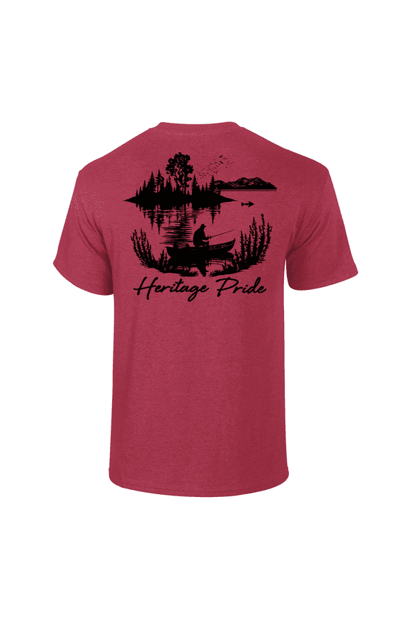 Lone FIsherman Outdoors Fishing Short Sleeve T-shirt-Antique Cherry-large