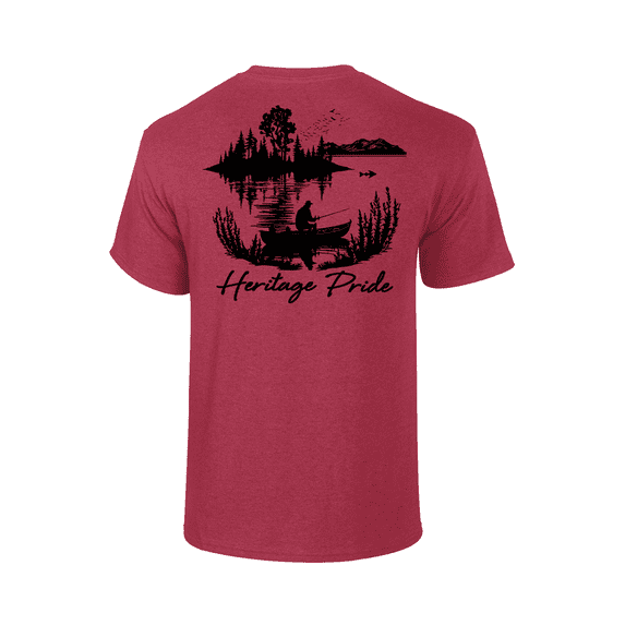 Heritage Pride Lone FIsherman Outdoors Fishing Short Sleeve T-shirt-Antique Cherry-xl