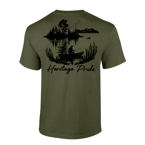 Heritage Pride Lone FIsherman Outdoors Fishing Short Sleeve T-shirt-Military Green-small