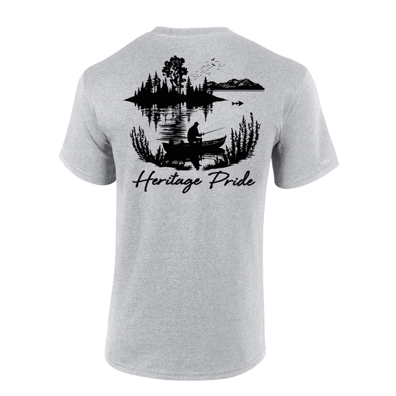 Heritage Pride Lone FIsherman Outdoors Fishing Short Sleeve T-shirt-Sports Grey-xxl