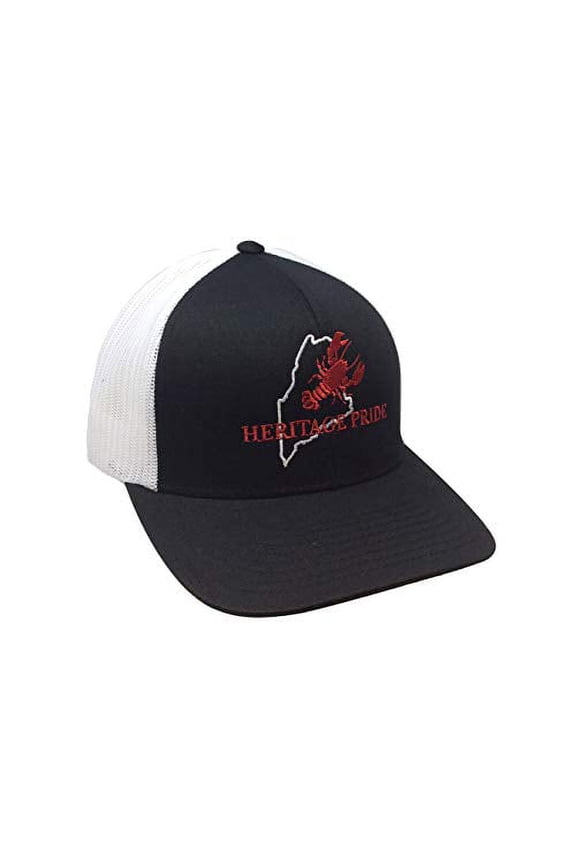 Maine Lobster State Pride Trucker Mesh Hat- Black, White Mesh