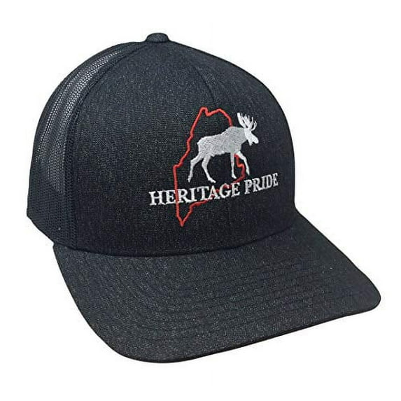 Heritage Pride Maine Moose State Pride Trucker Mesh Hat- Black Heather, Black Mesh