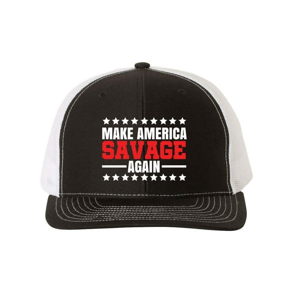 Heritage Pride Make America Savage Again Embroidered Mens Mesh Back Trucker Hat, Black/White