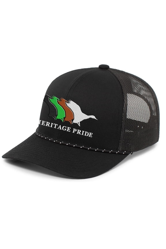 Heritage Pride Mallard Retro Duck Line Mesh Back Embroidered Snapback Braid Rope Trucker Hat Baseball Cap, Black/Black