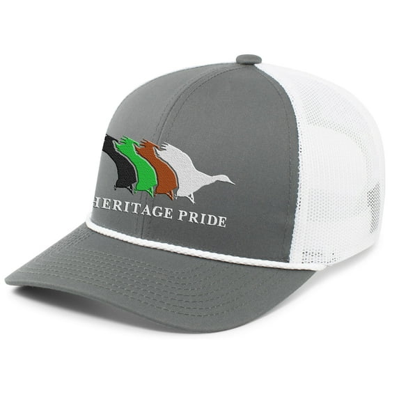 Heritage Pride Mallard Retro Duck Line Mesh Back Embroidered Snapback Braid Rope Trucker Hat Baseball Cap, Charcoal/White