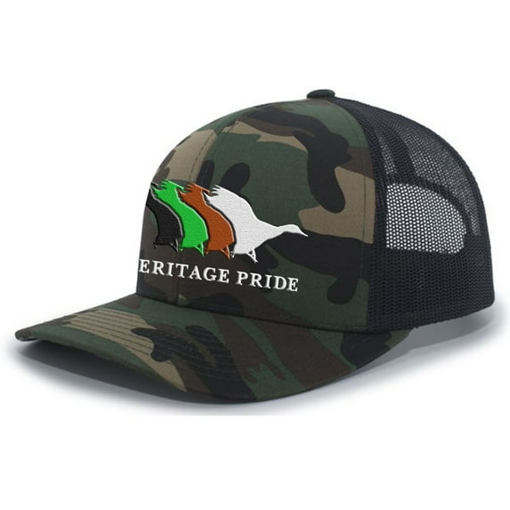 Heritage Pride Mallard Retro Duck Line Mesh Back Embroidered Trucker Hat Baseball Cap, Army/Black