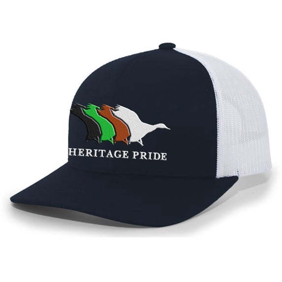 Heritage Pride Mallard Retro Duck Line Mesh Back Embroidered Trucker Hat Baseball Cap, Navy/White