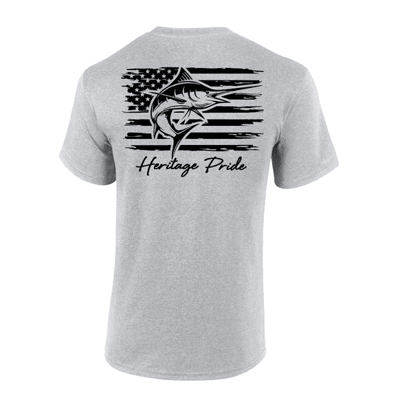 Heritage Pride Marlin Deep Sea Fishing American Flag Short Sleeve T-shirt-Sports Grey-4xl