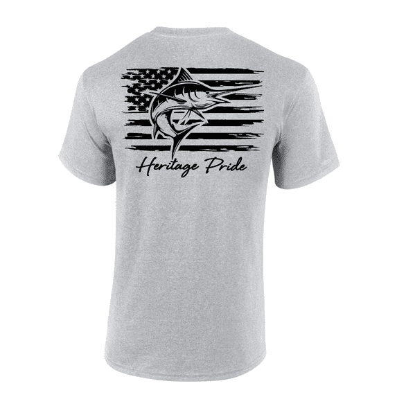 Heritage Pride Marlin Deep Sea Fishing American Flag Short Sleeve T-shirt-Sports Grey-xxl