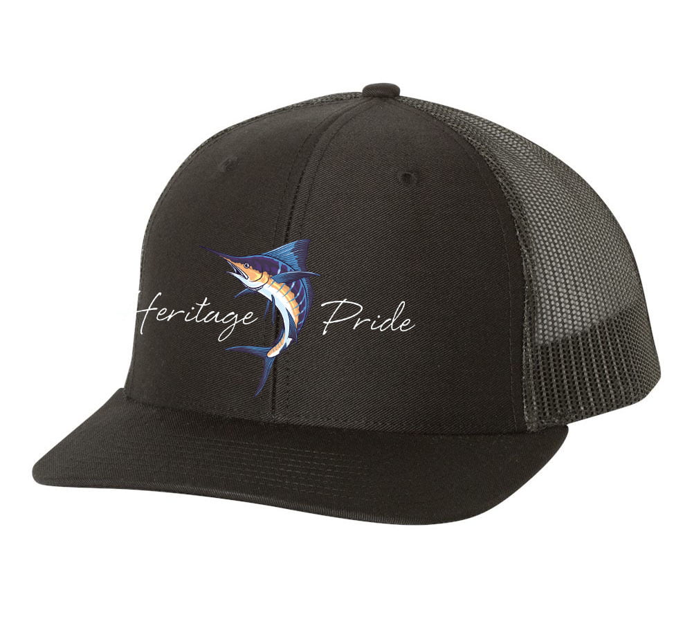 Heritage Pride Marlin Mens Embroidered Mesh Back Trucker Hat, Charcoal/Neon  Blue 