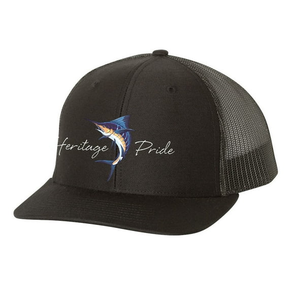 Heritage Pride Marlin Mens Embroidered Mesh Back Trucker Hat, Black/Black