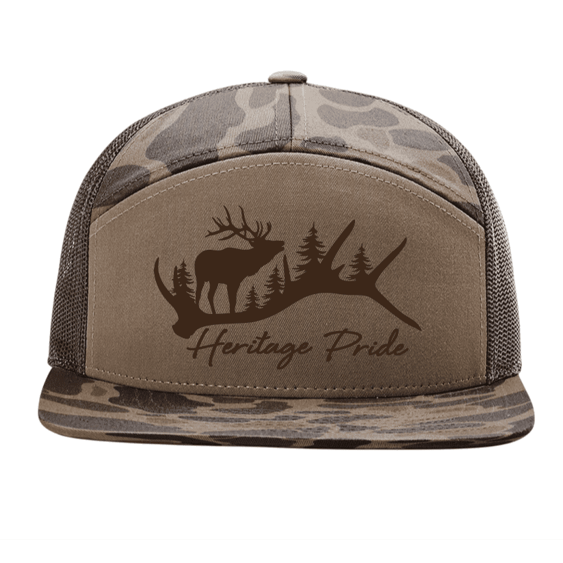 Heritage Pride Men's Camo Trucker Hat - Elk Antler Hunting Camouflage Snapback Cap, Bark Duck Camo/Brown