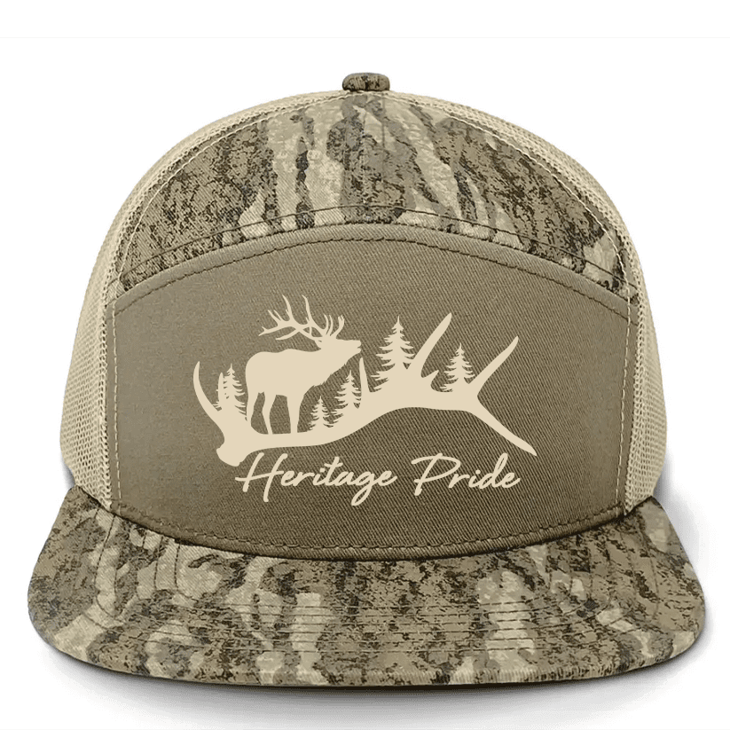 Heritage Pride Men's Camo Trucker Hat - Elk Antler Hunting Camouflage Snapback Cap, Bottomland/Balsa
