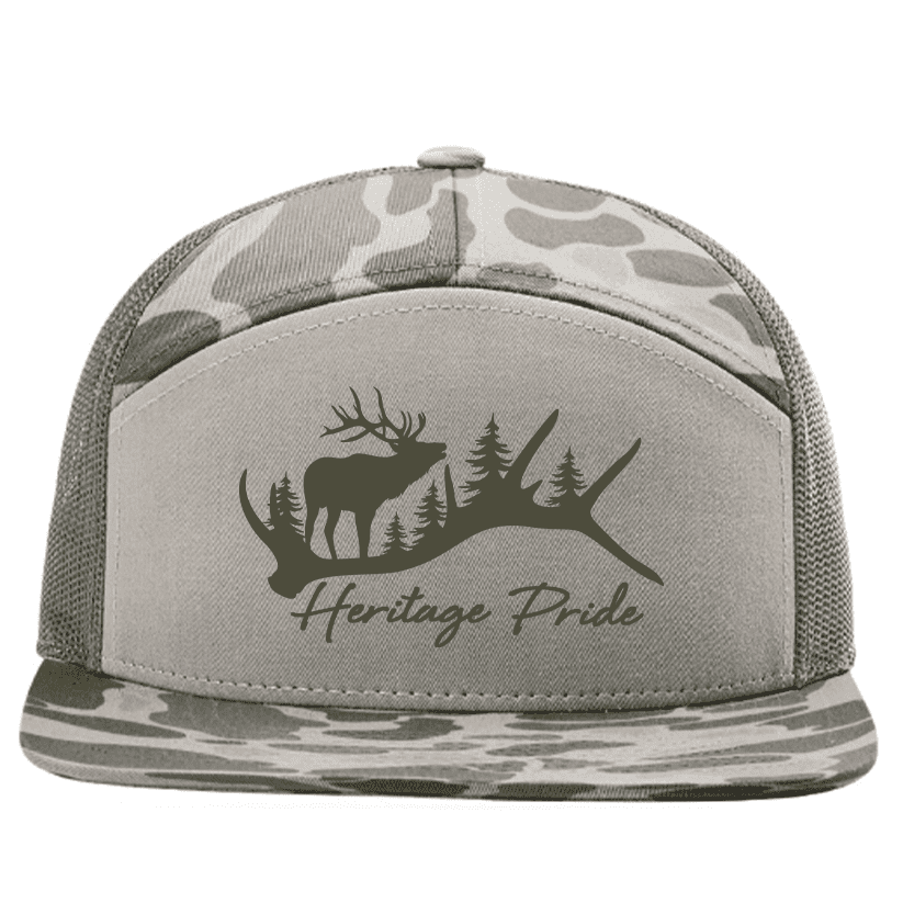 Heritage Pride Men's Camo Trucker Hat - Elk Antler Hunting Camouflage Snapback Cap, Marsh Duck Camo/Loden
