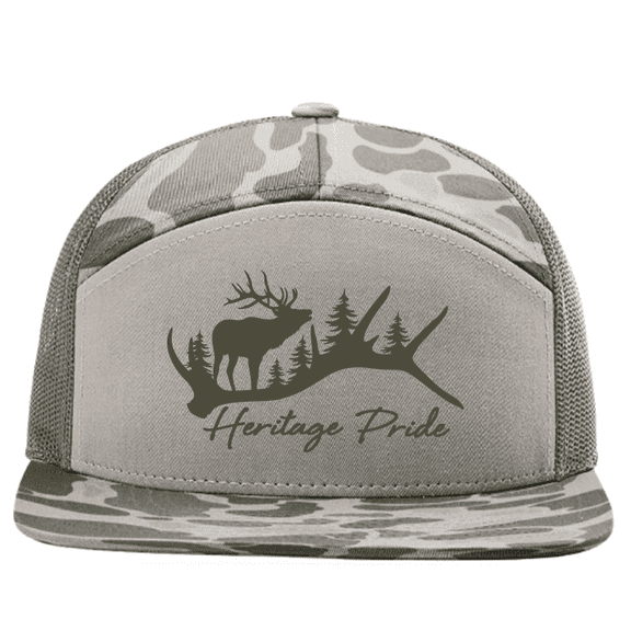 Heritage Pride Men's Camo Trucker Hat - Elk Antler Hunting Camouflage Snapback Cap, Marsh Duck Camo/Loden